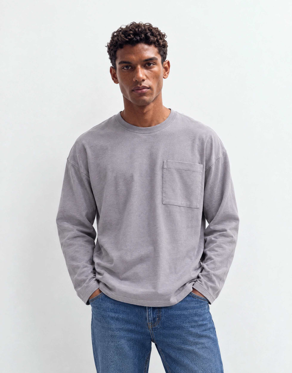Topman relaxed fit long sleeve heavyweight t-shirt in washed mink