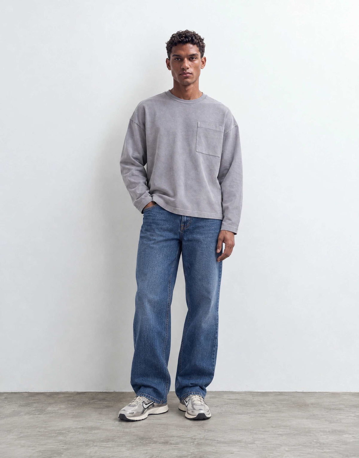 Topman relaxed fit long sleeve heavyweight t-shirt in washed mink