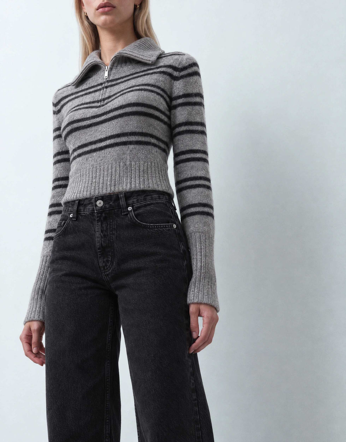 Topshop mid rise straight leg jean with lace up detail in washed black
