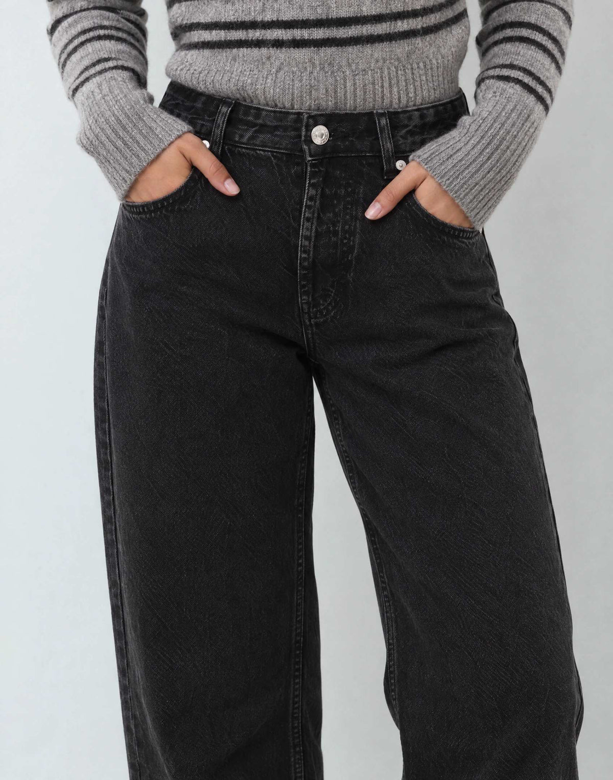 Topshop mid rise straight leg jean with lace up detail in washed black