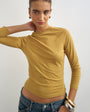 Topshop crop sleeve clean raglan top in ochre