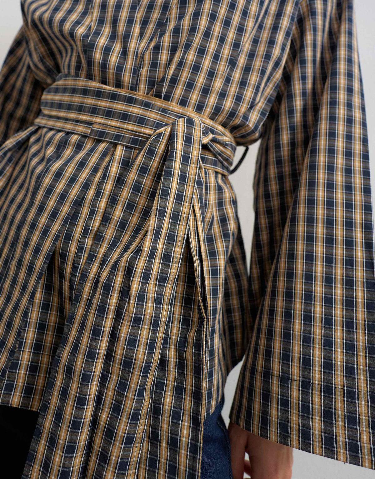 Topshop wrap tie detail top in check print