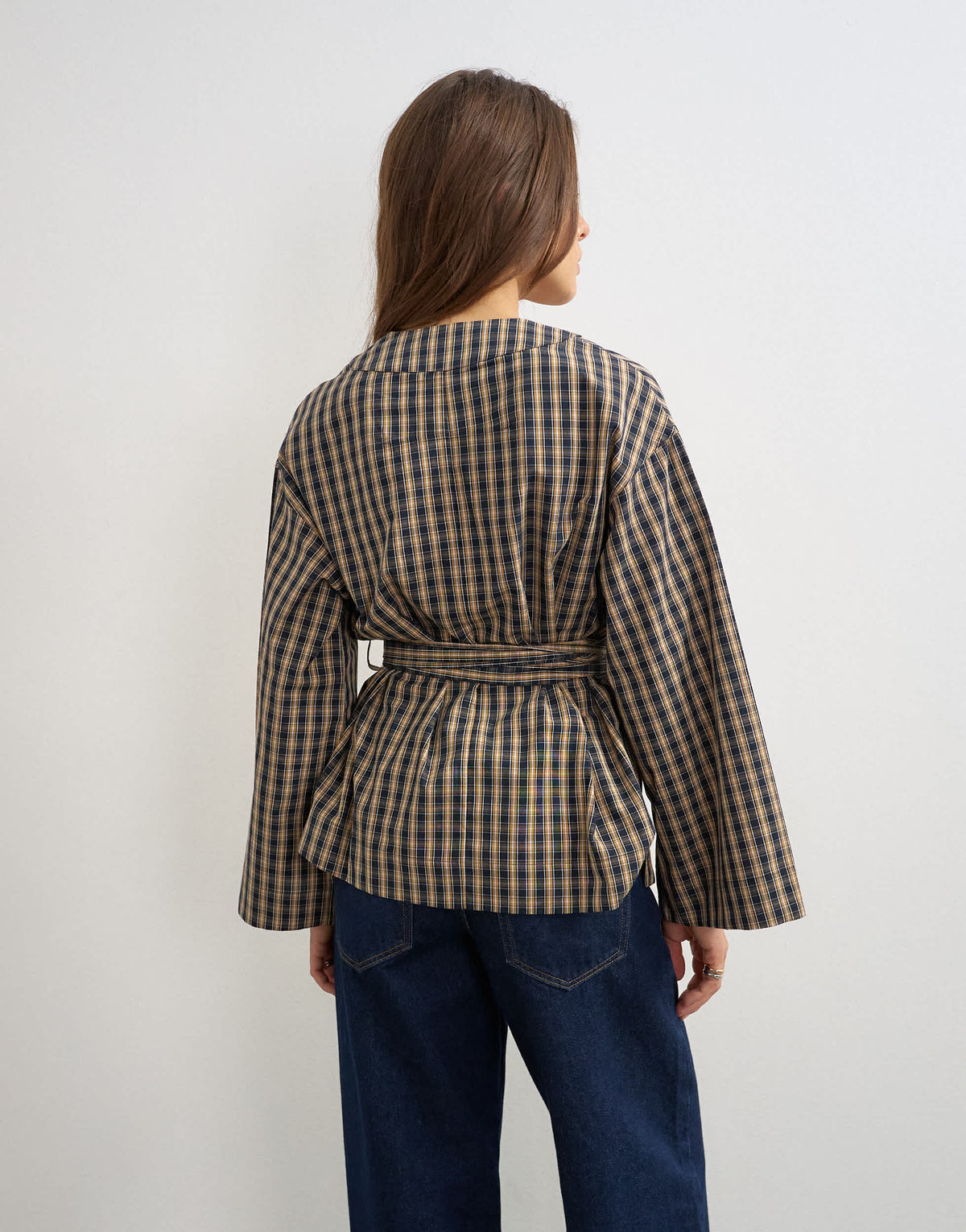 Topshop wrap tie detail top in check print