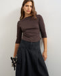 Topshop slash neck curve hem top in chocolate