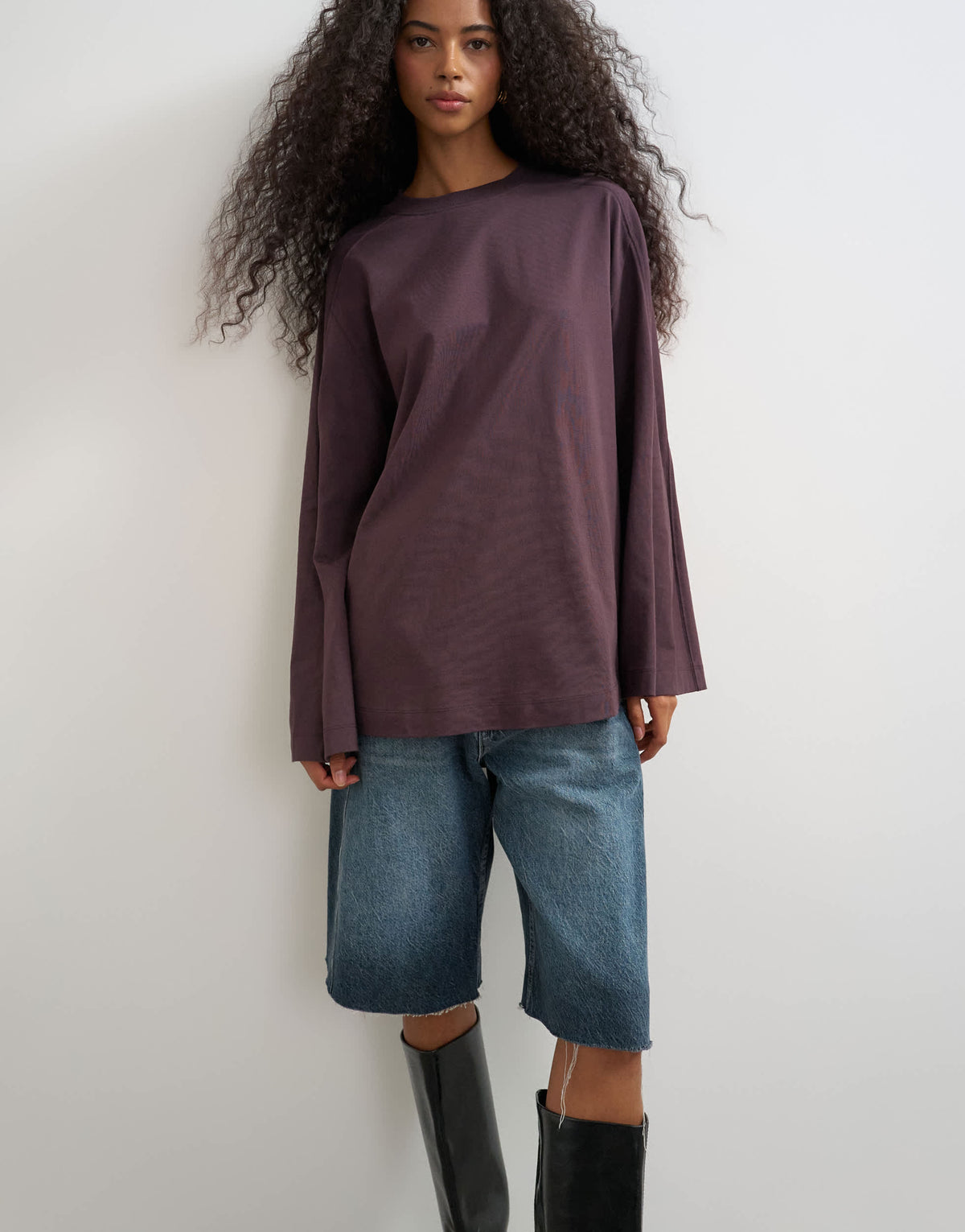 Topshop seamed detail long sleeve skater top in chocolate