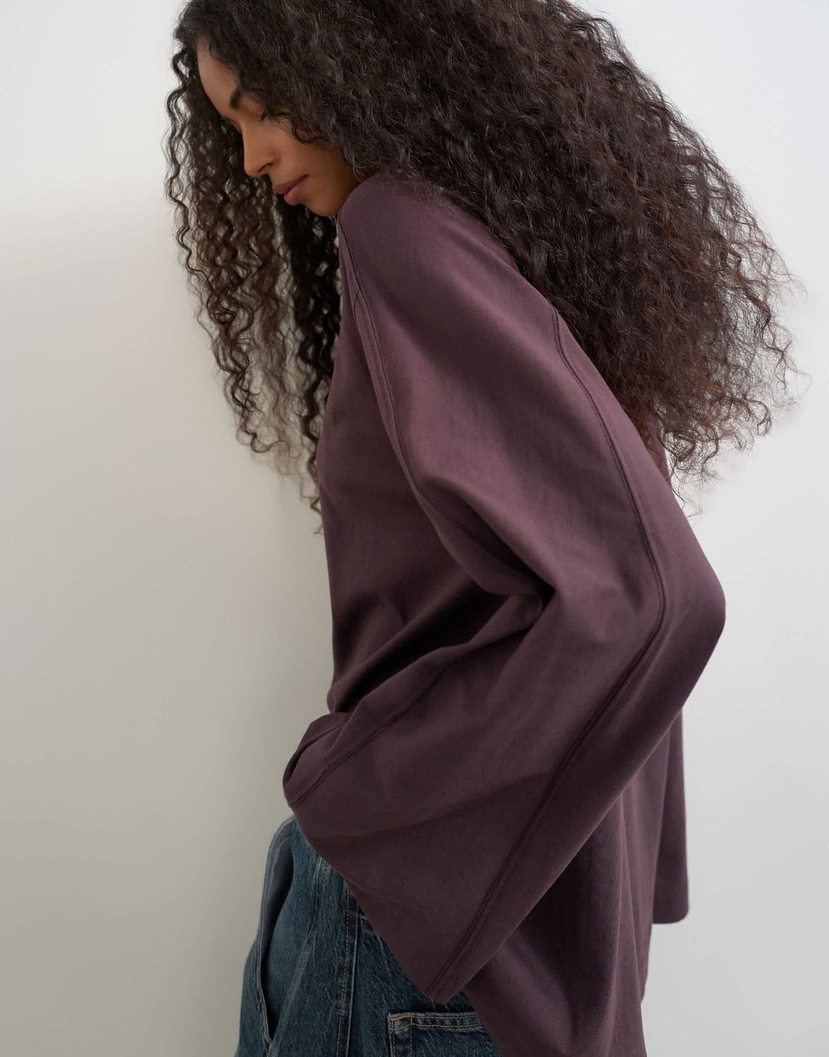 Topshop seamed detail long sleeve skater top in chocolate