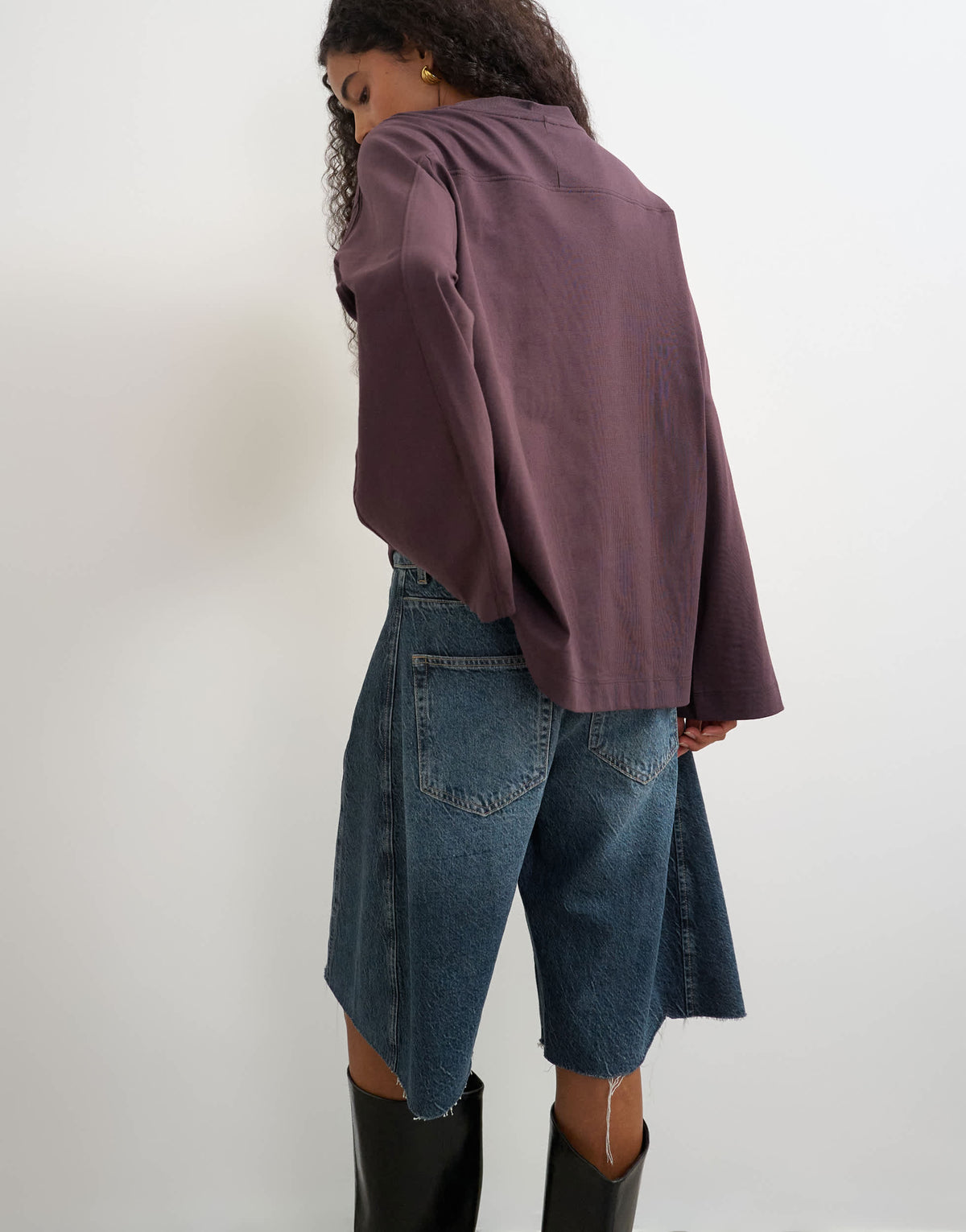 Topshop seamed detail long sleeve skater top in chocolate
