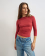 Topshop crop sleeve clean raglan top in red