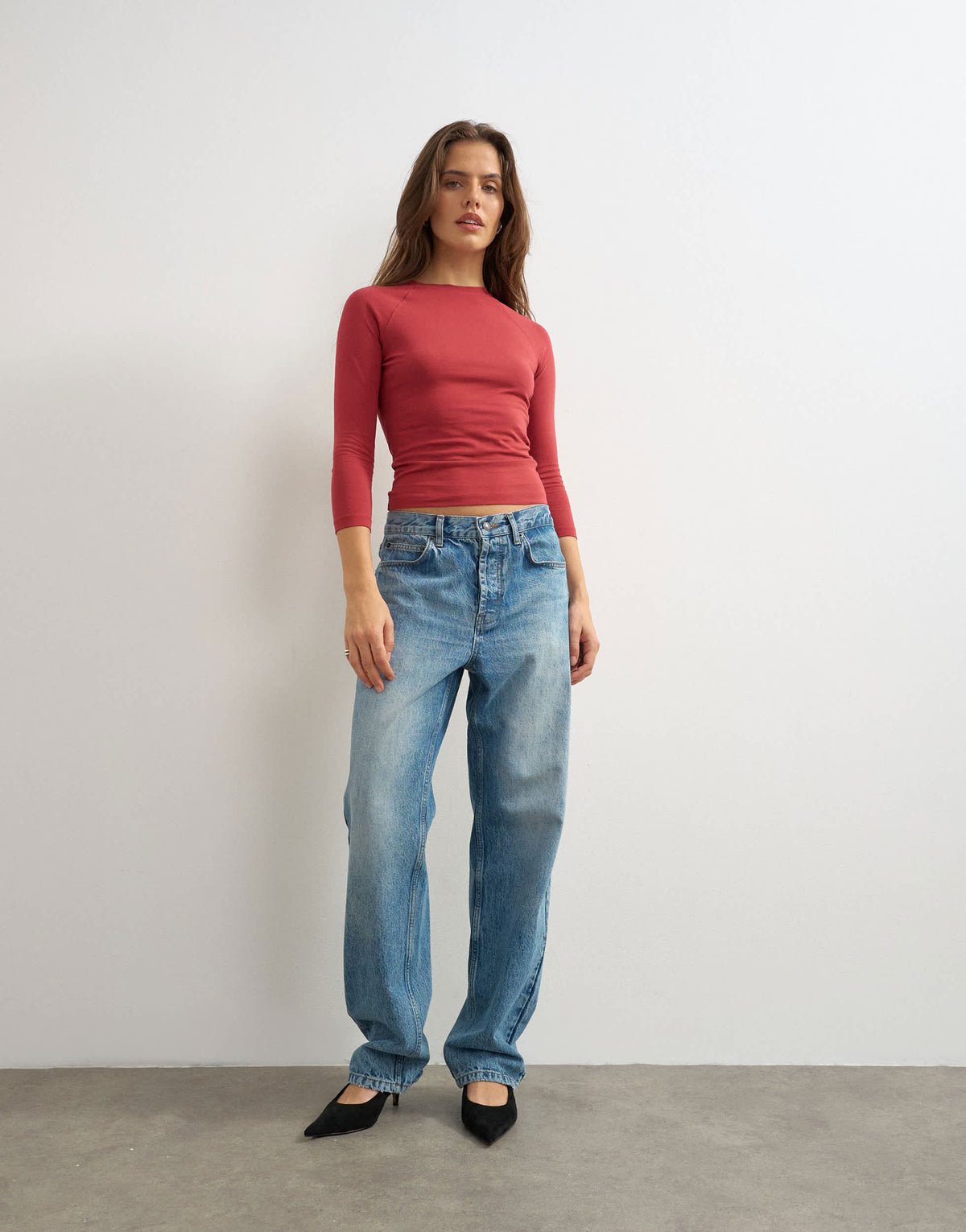 Topshop crop sleeve clean raglan top in red