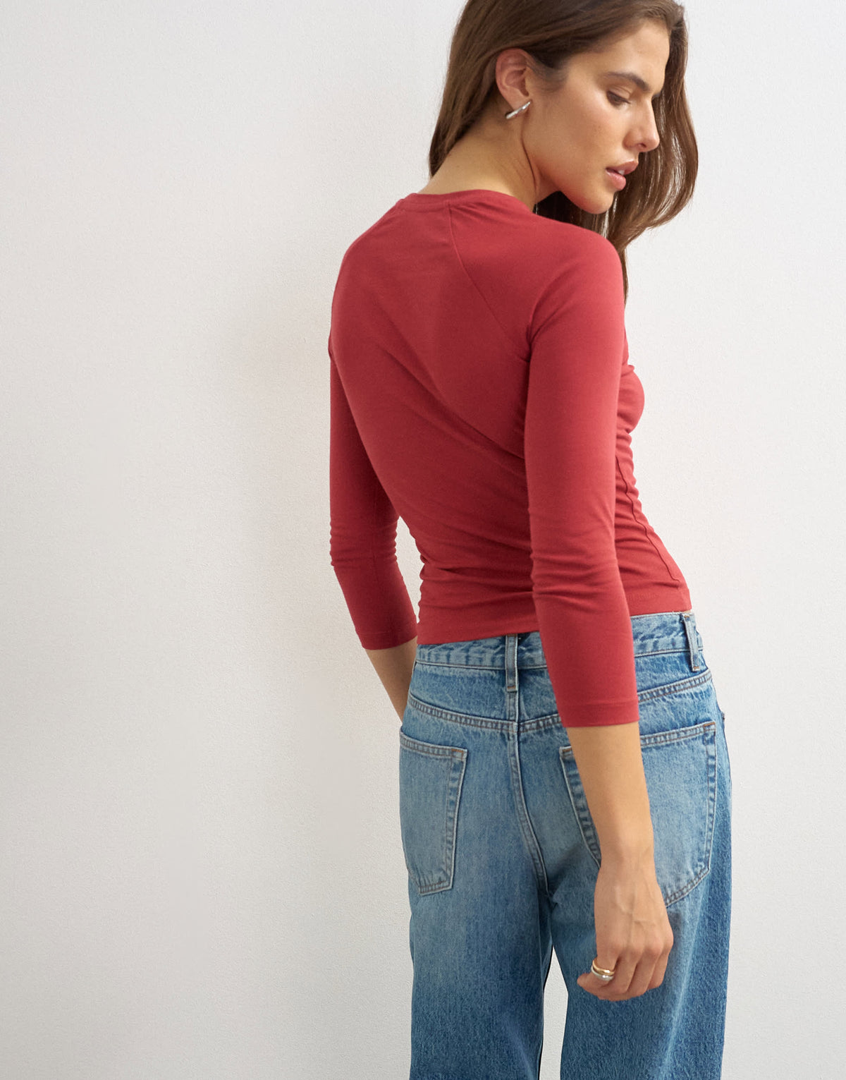 Topshop crop sleeve clean raglan top in red