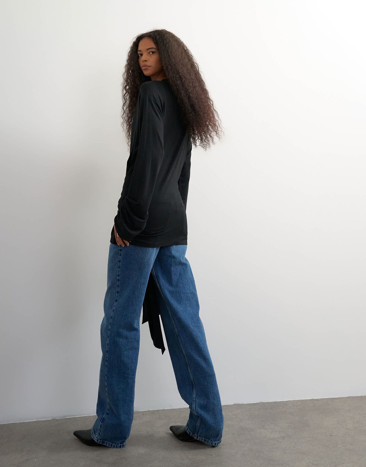 Topshop long sleeve tie front top in black