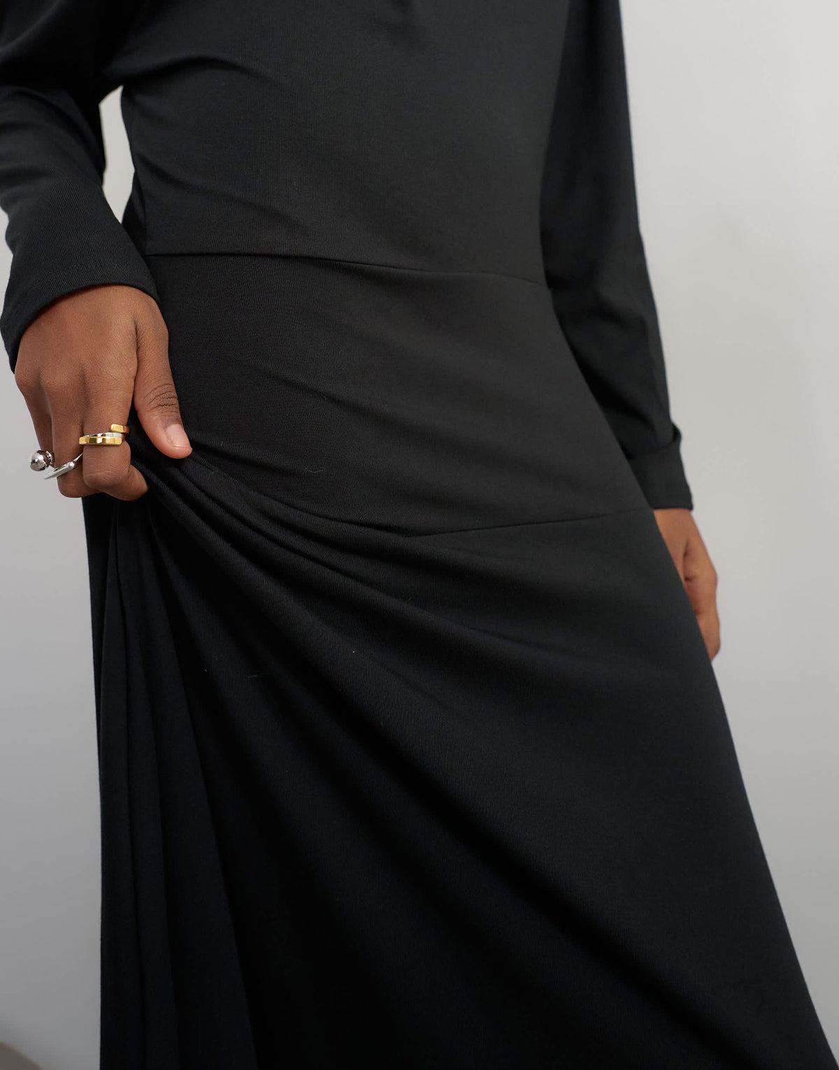 Topshop viscose blend jersey long sleeve dropped waist maxi dress in black