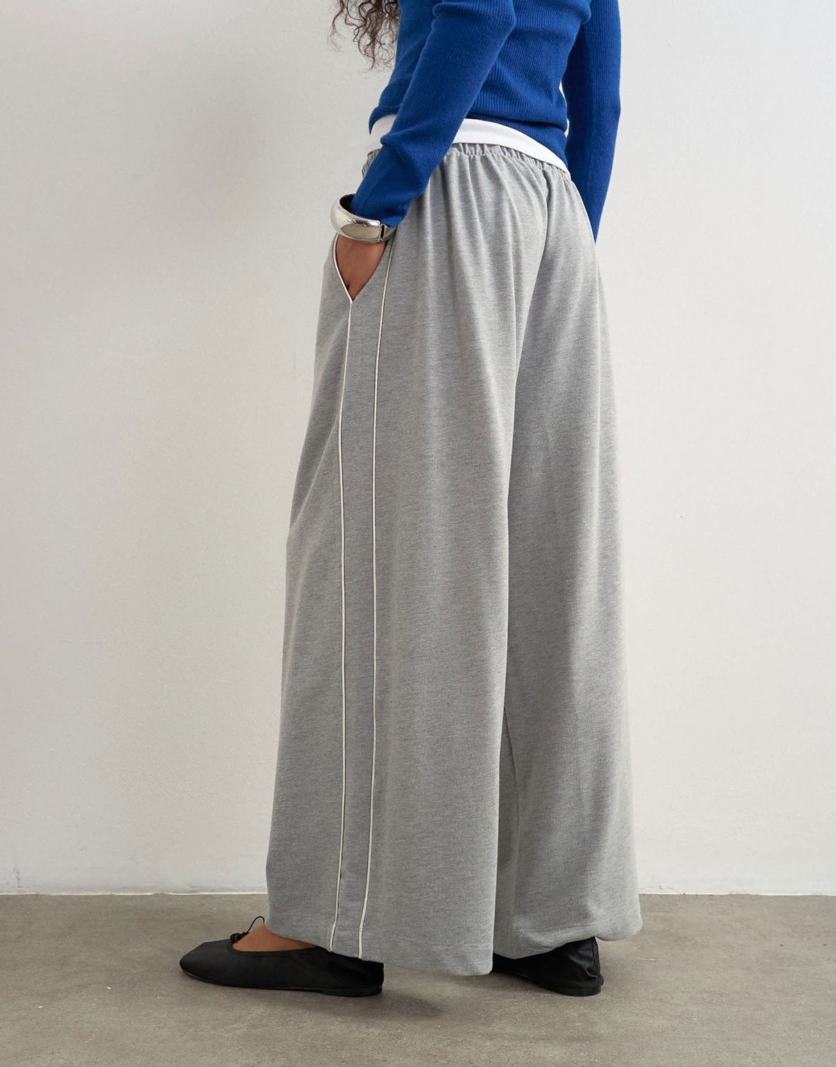 Topshop sweat piped detail cropped bottoms in grey