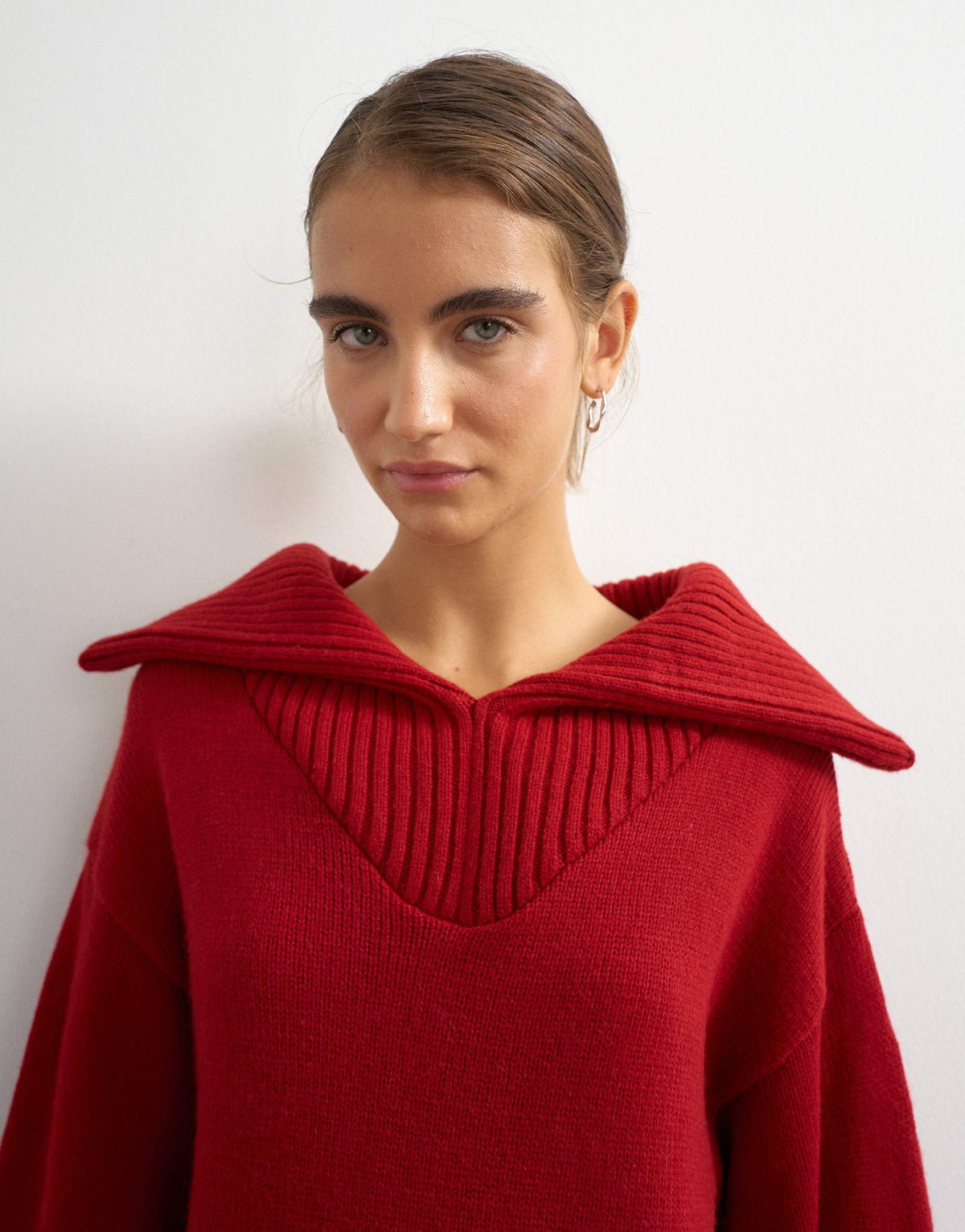 Topshop knitted open collar mini dress with wool in red