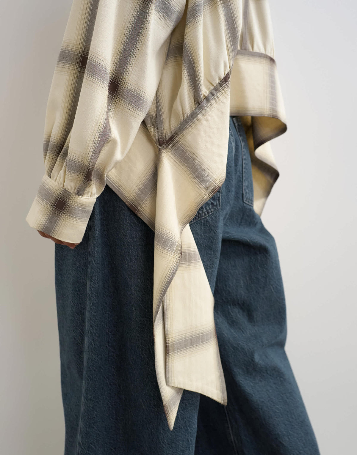 Topshop curved hem blouse in neutral check
