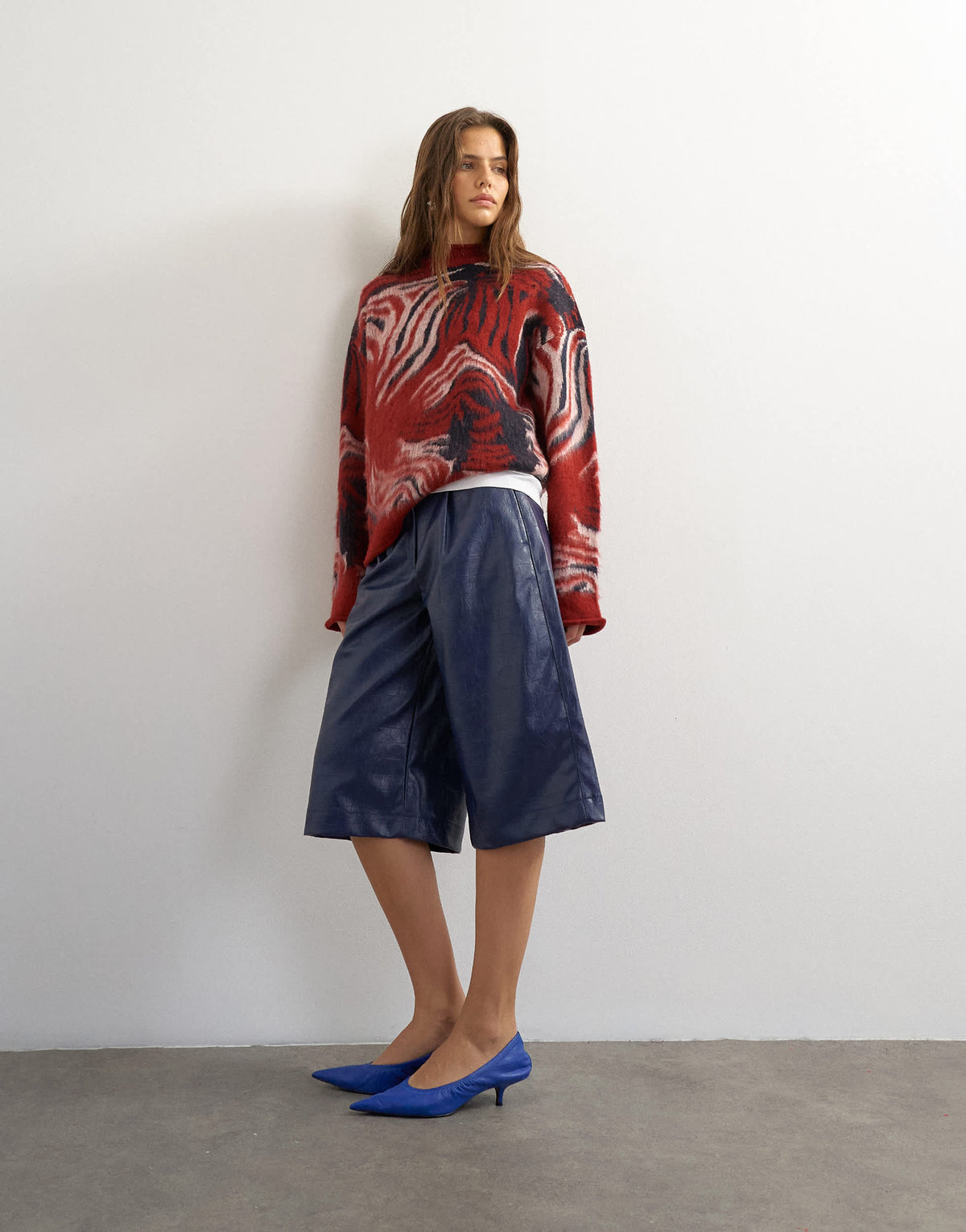 Topshop croc faux leather bermuda short in navy