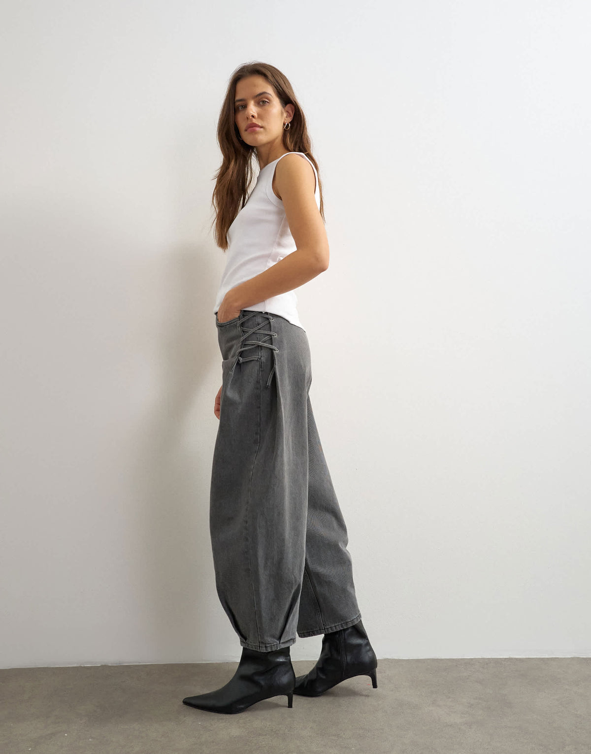 Topshop lace up mid rise jean in grey