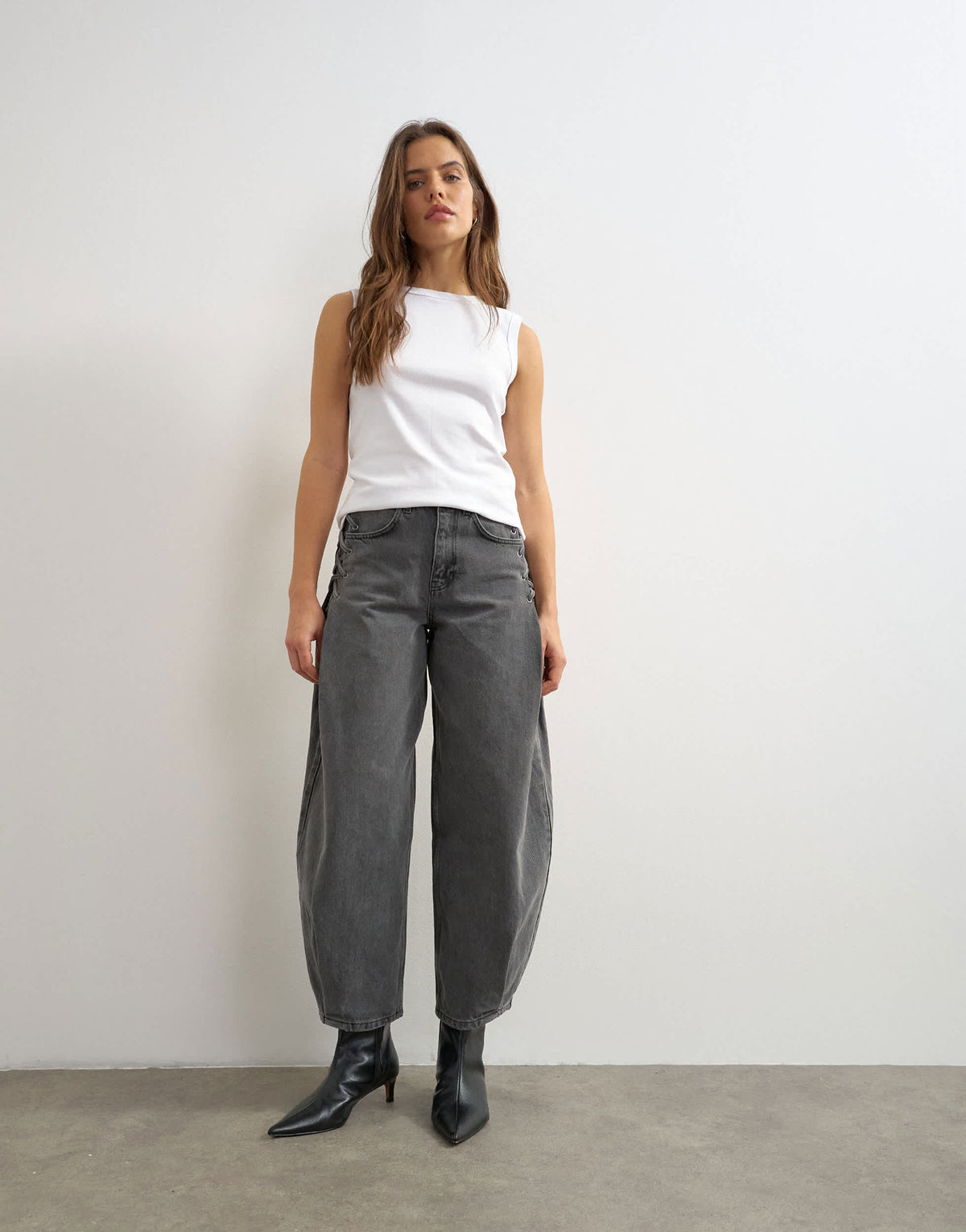 Topshop lace up mid rise jean in grey