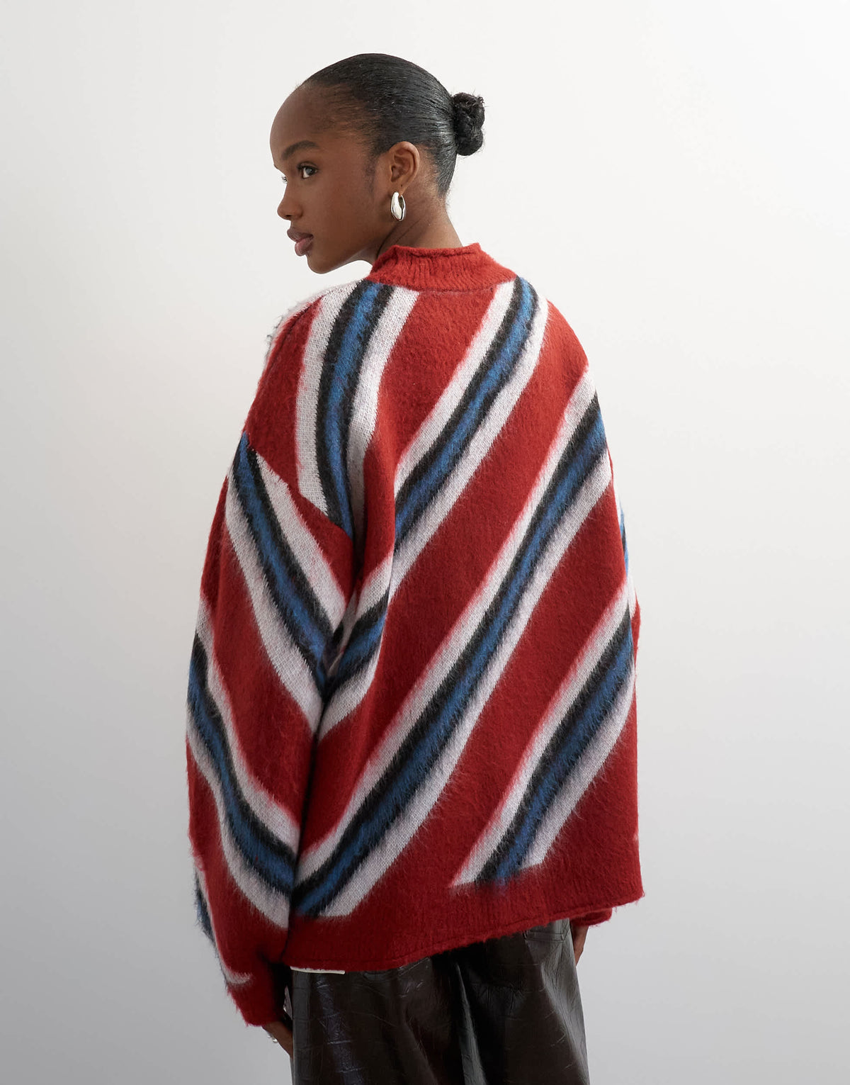 Topshop knitted roll edge stripe jumper in red multi