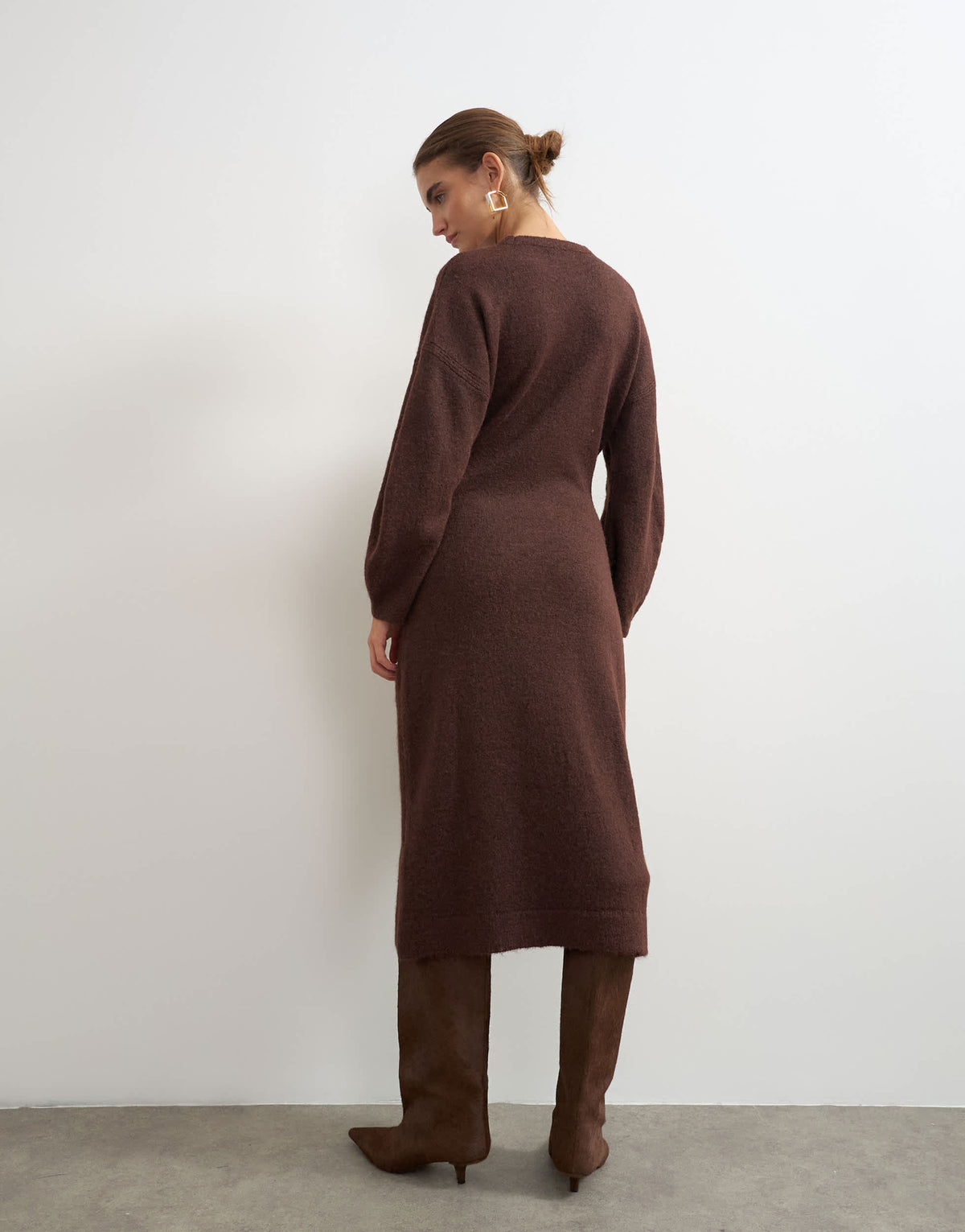 Topshop knitted fluffy batwing maxi dress in brown
