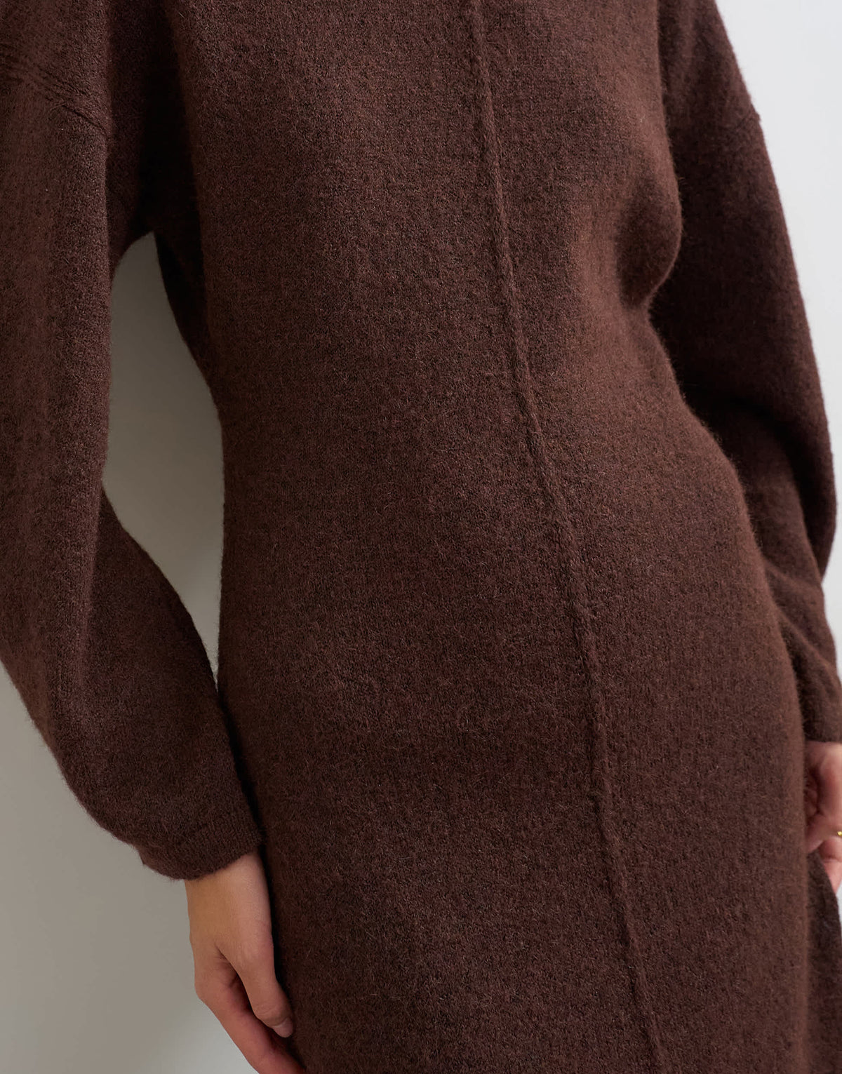 Topshop knitted fluffy batwing maxi dress in brown