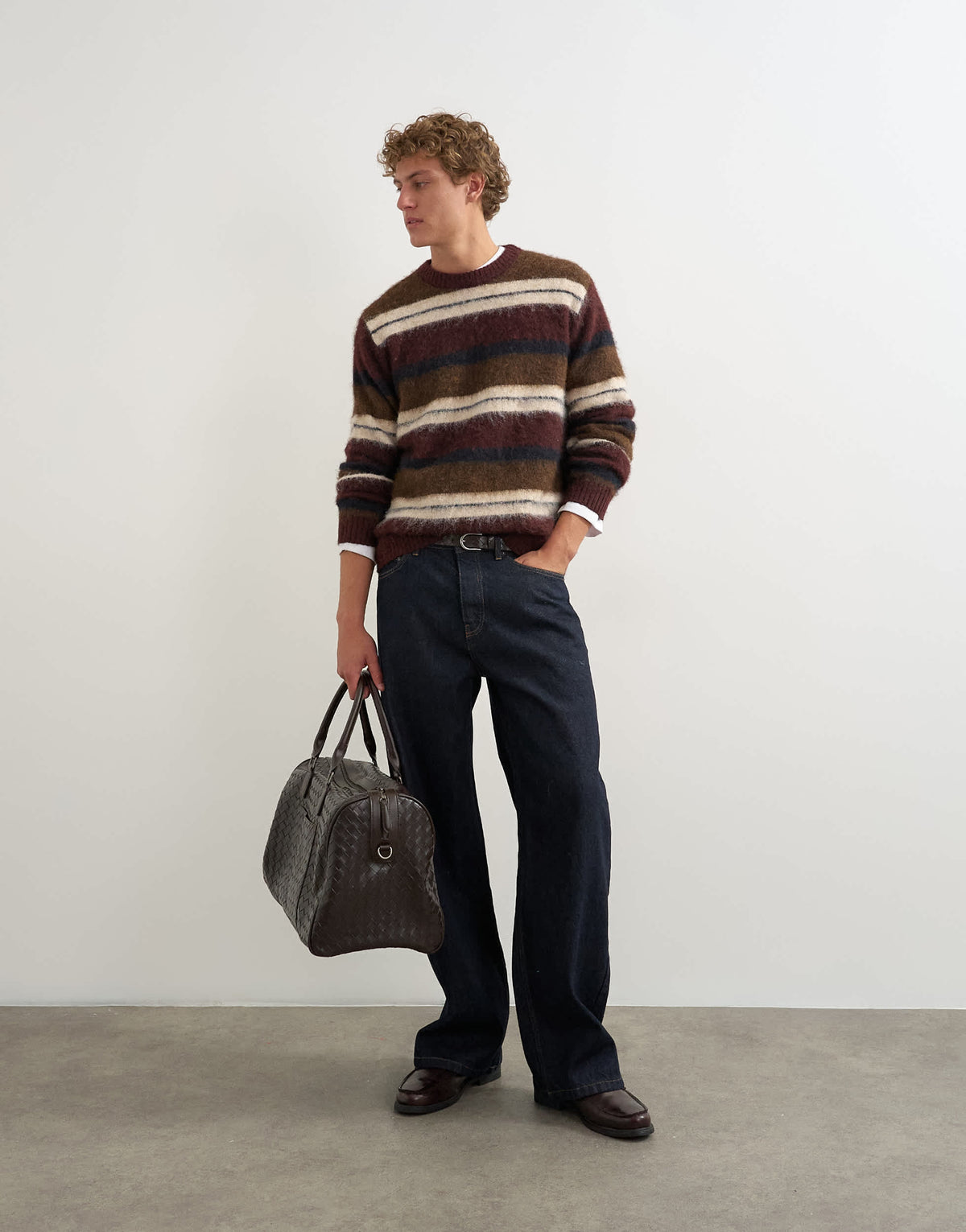 Topman relaxed fit fluffy striped knitted jumper in burgundy