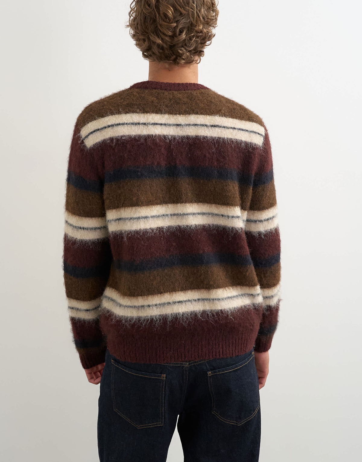 Topman relaxed fit fluffy striped knitted jumper in burgundy