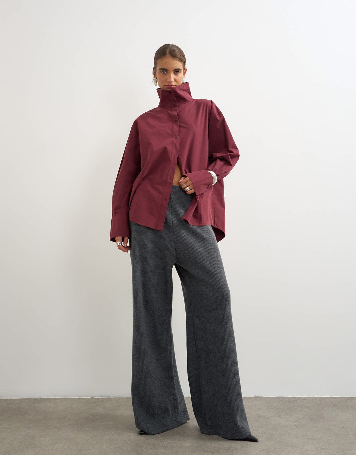 Topshop supersoft pleated wide leg joggers in charcoal