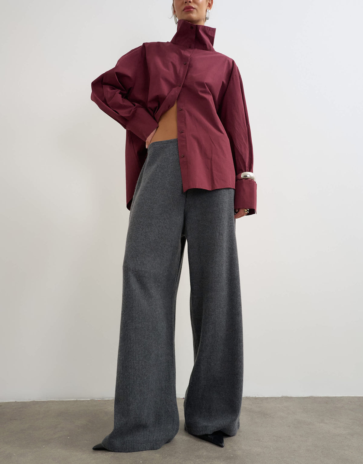 Topshop super soft pleated wide leg joggers in charcoal