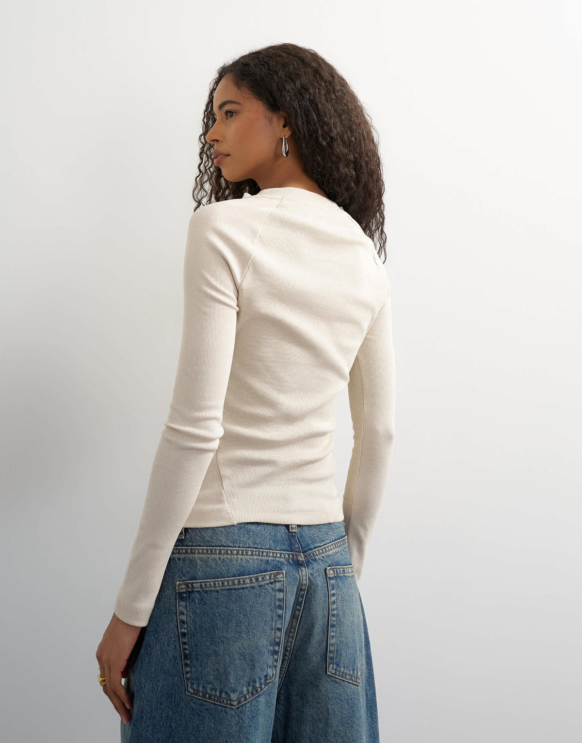 Topshop ribbed button down henley in beige