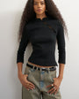 Topshop ribbed half sleeve asymmetric button in black