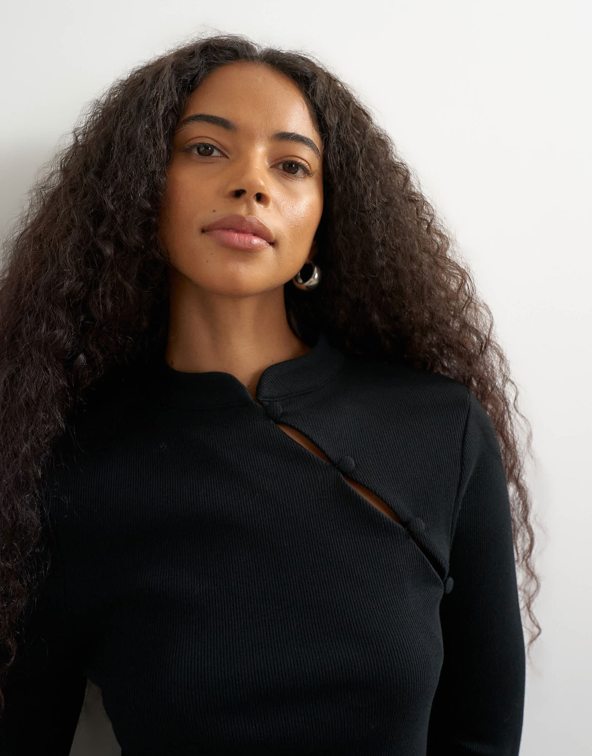 Topshop ribbed half sleeve asymmetric button in black