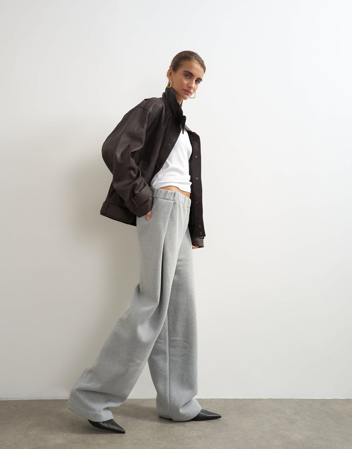 Topshop high waisted pleated joggers in grey marl