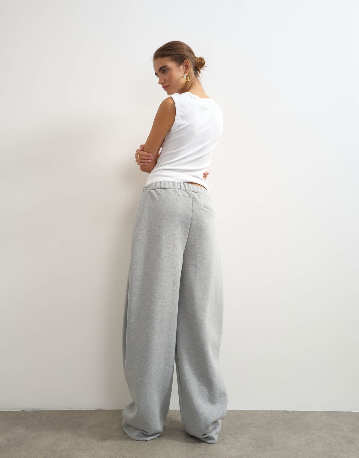 Topshop high waisted pleated joggers in grey marl