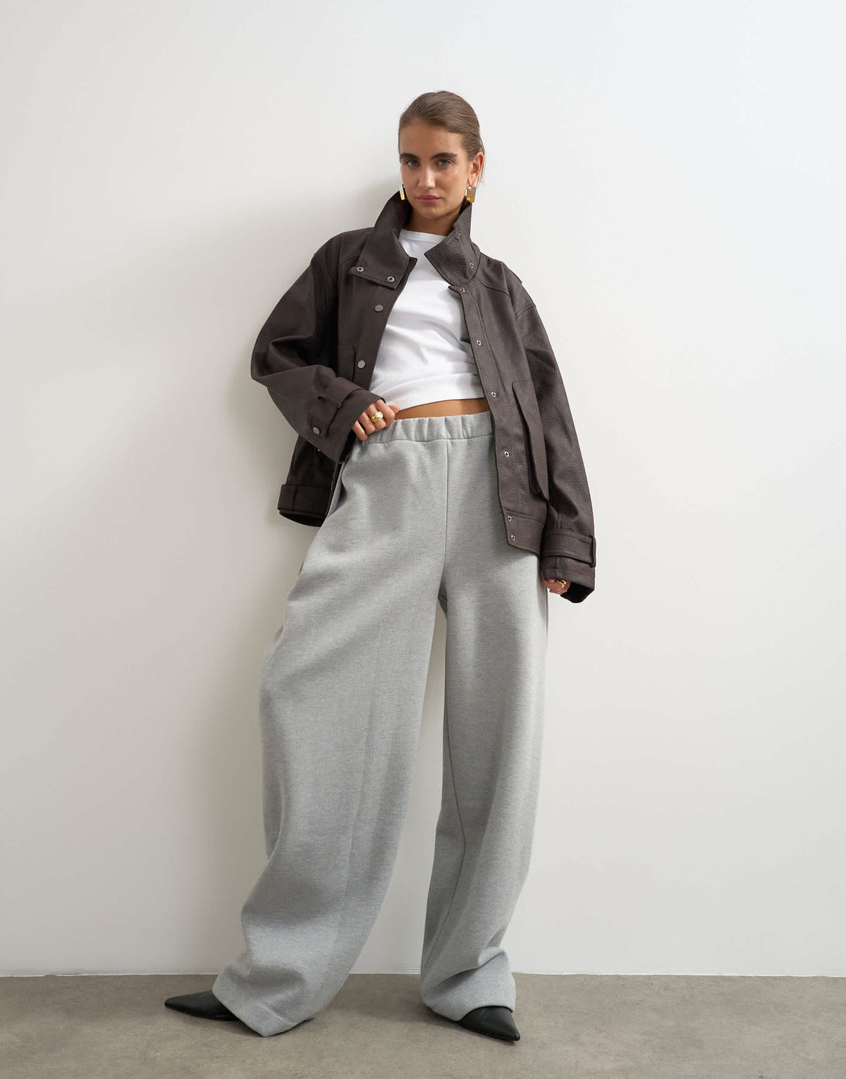 Topshop high waisted pleated joggers in grey marl