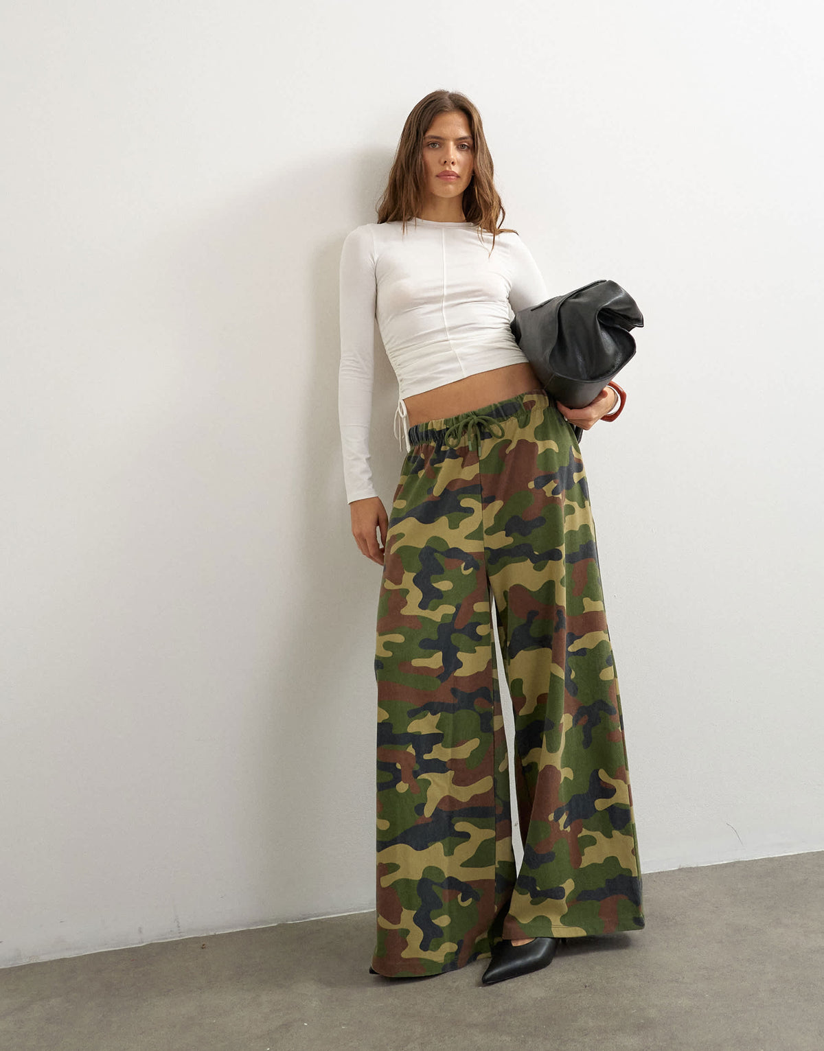 Topshop camo mid rise cropped joggers in khaki