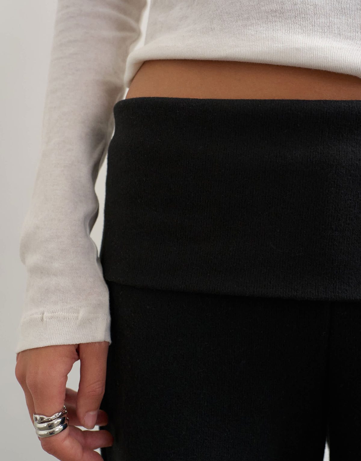 Topshop supersoft turn detail wide leg trouser in black