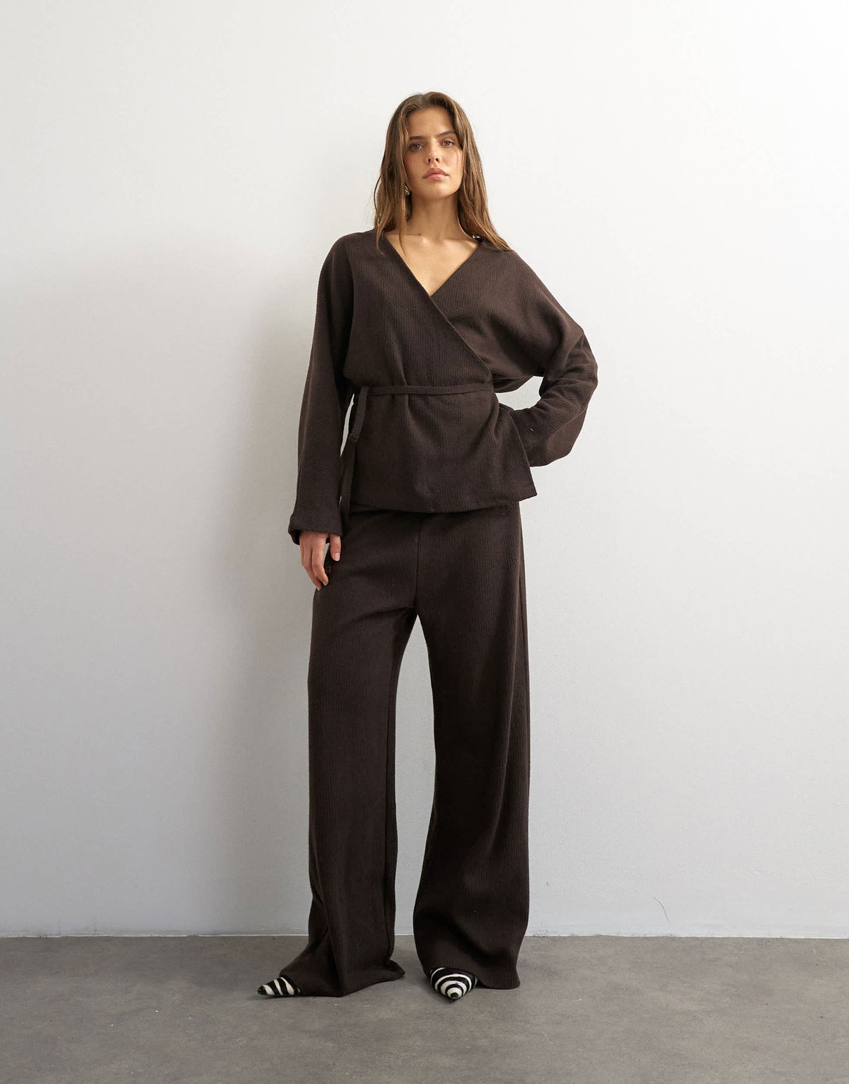 Topshop super soft pleated wide leg joggers in chocolate