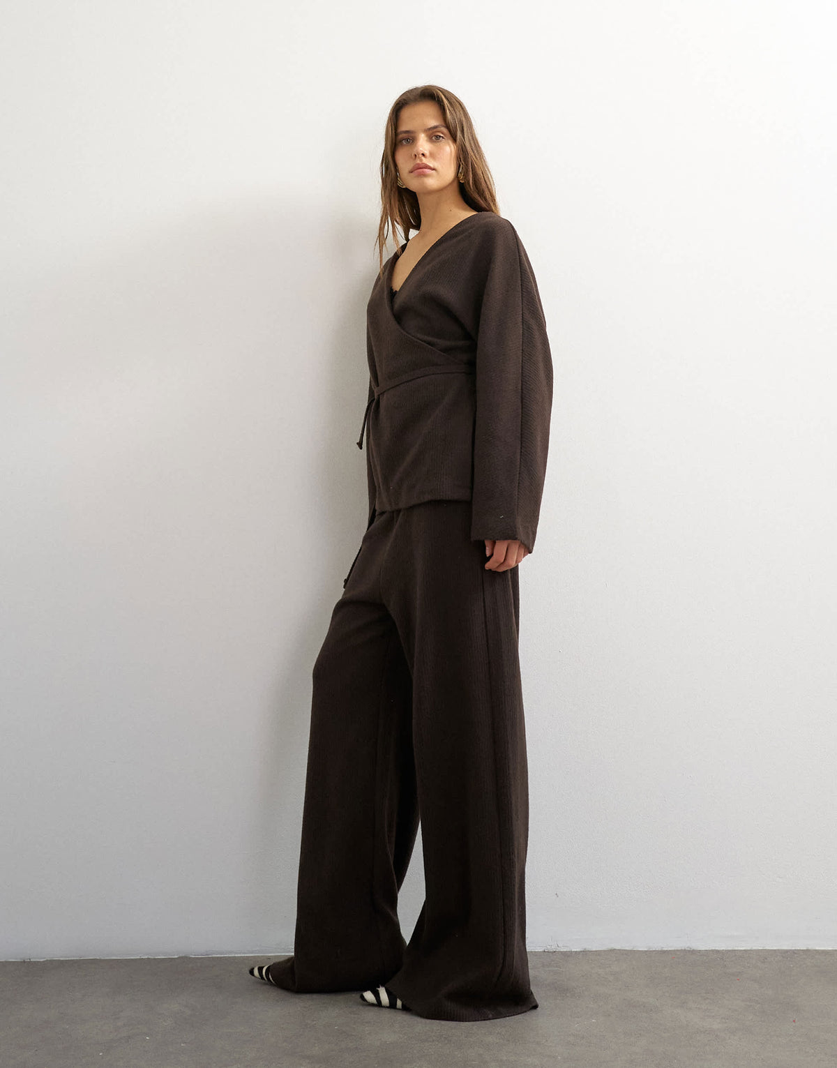 Topshop super soft pleated wide leg joggers in chocolate