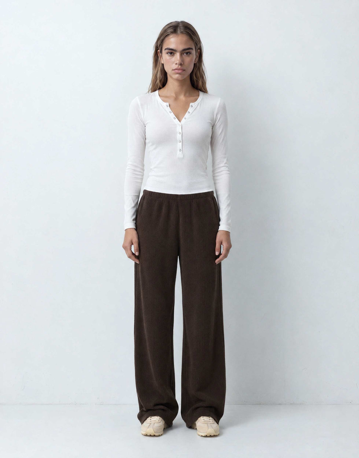 Topshop super soft pleated wide leg joggers in chocolate