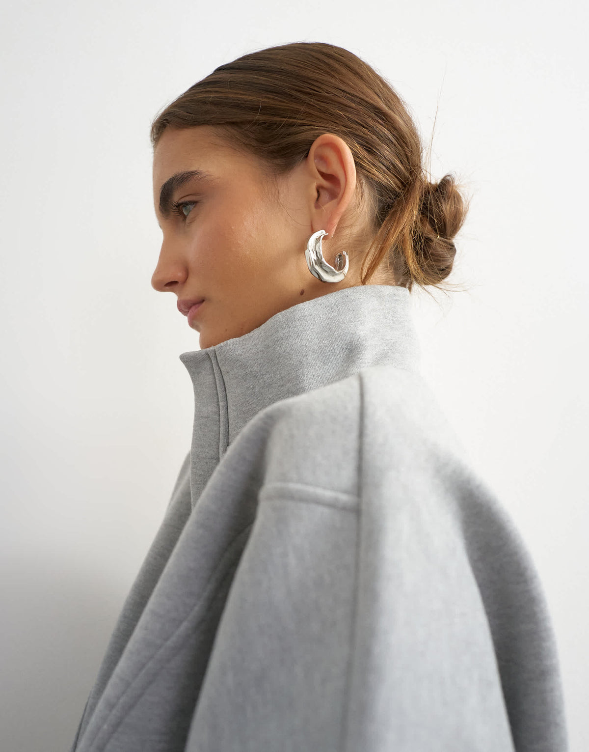 Topshop high neck concealed placket sweat in grey marl