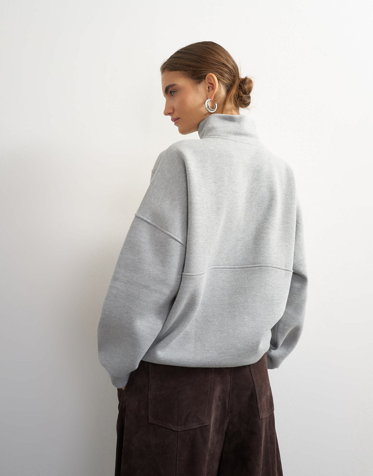 Topshop high neck concealed placket sweat in grey marl