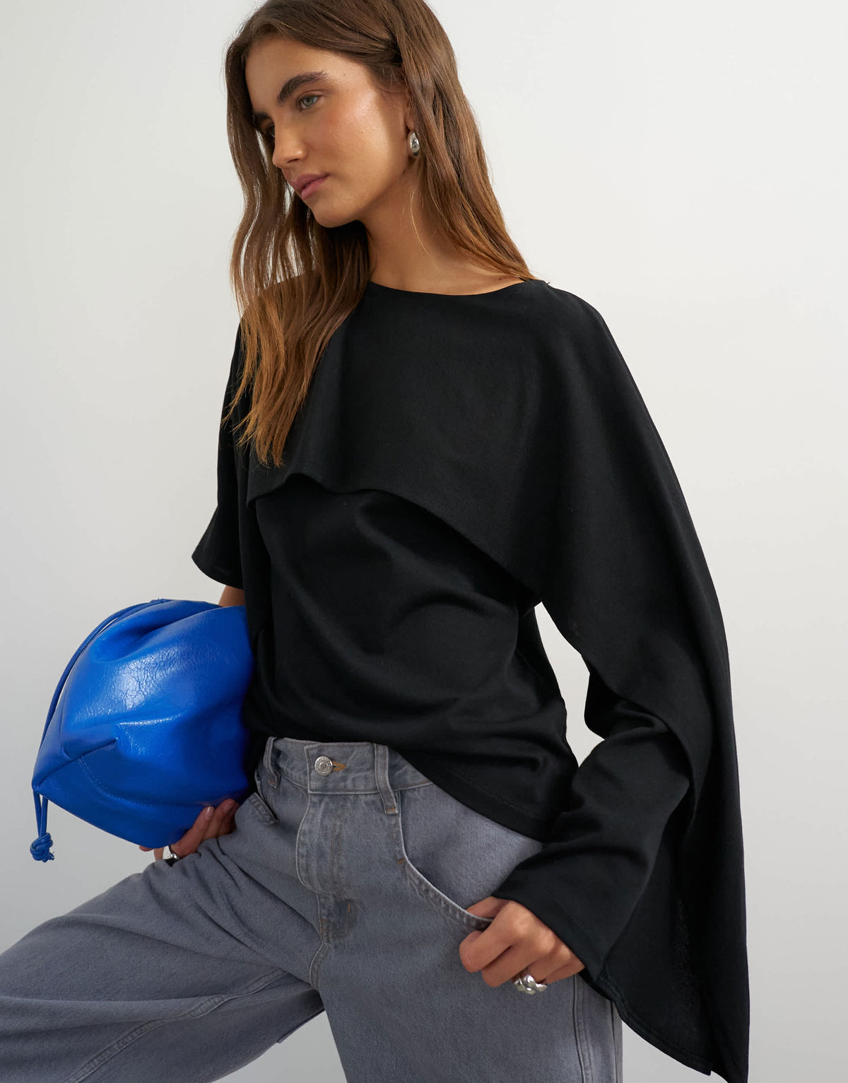 Topshop ruffle asymmetric top in black