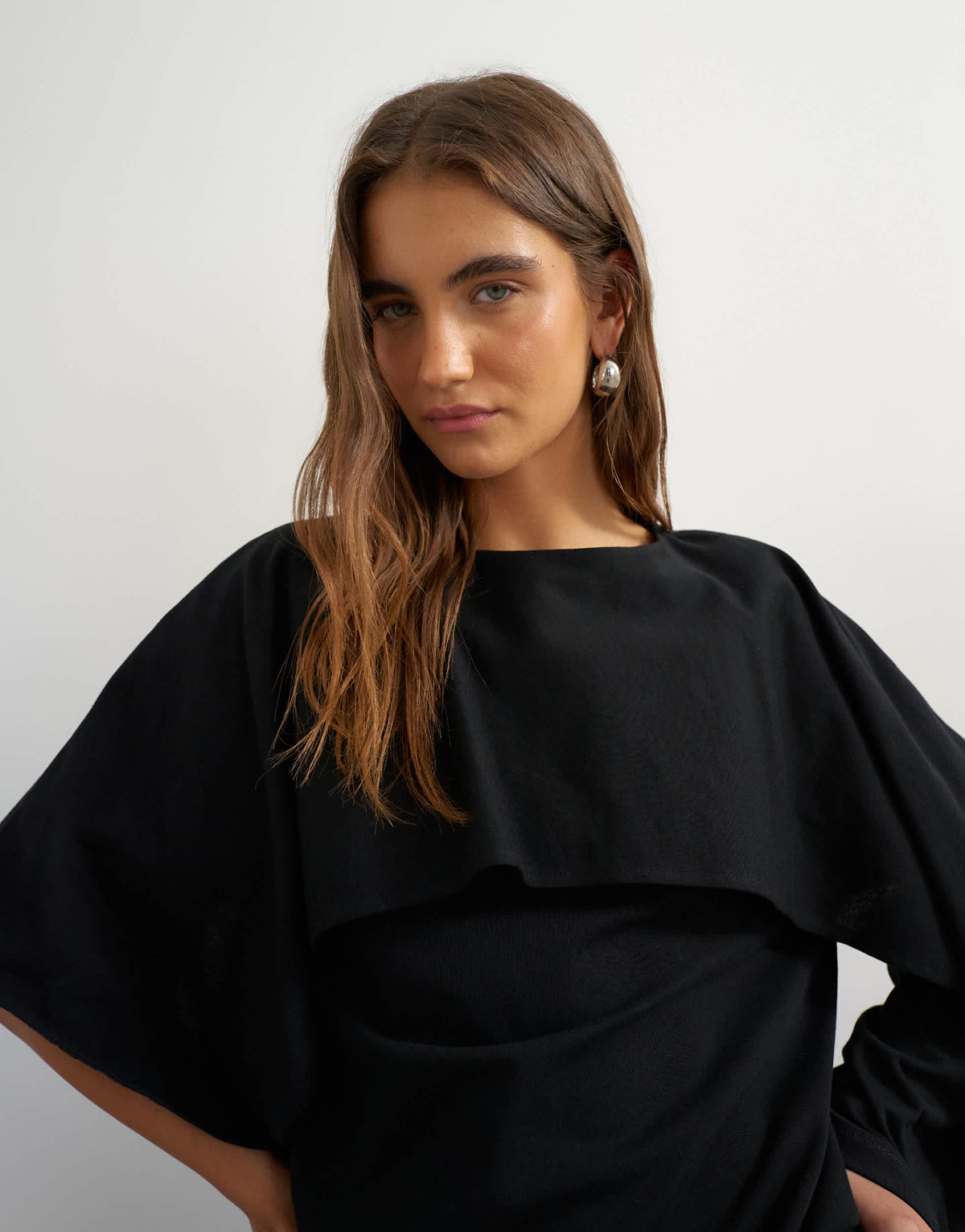 Topshop ruffle asymmetric top in black