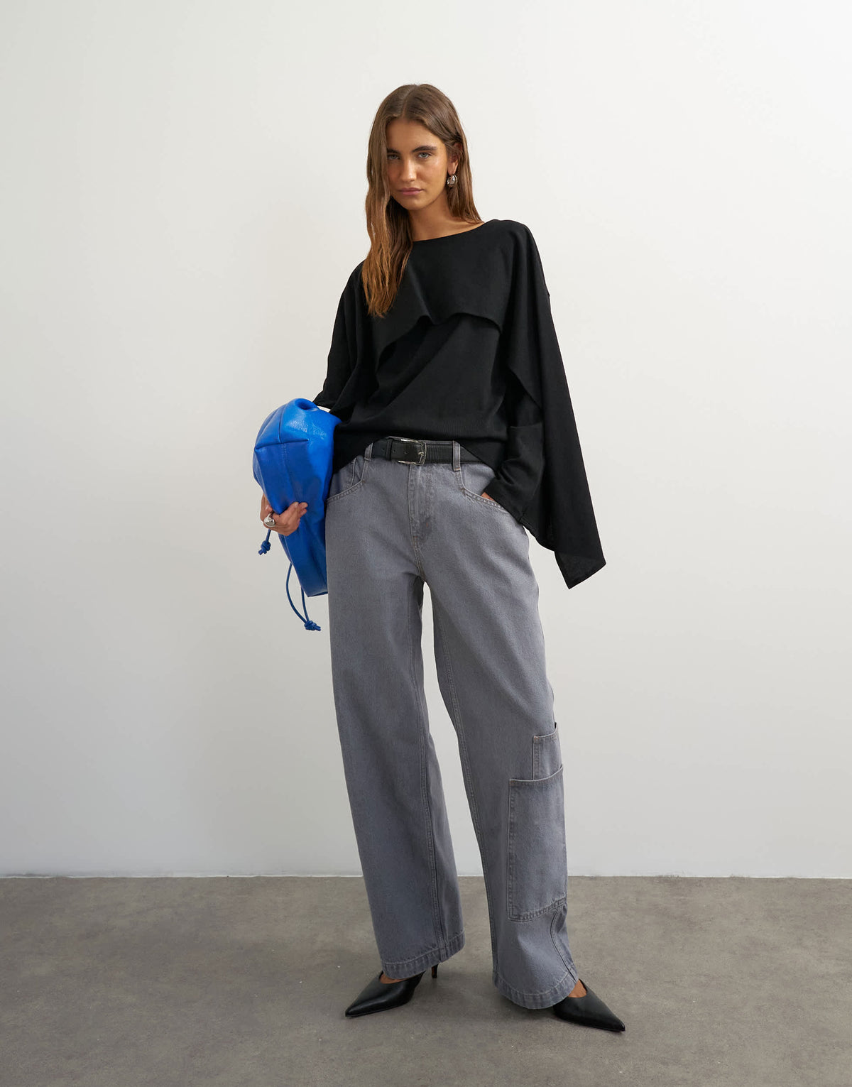 Topshop ruffle asymmetric top in black