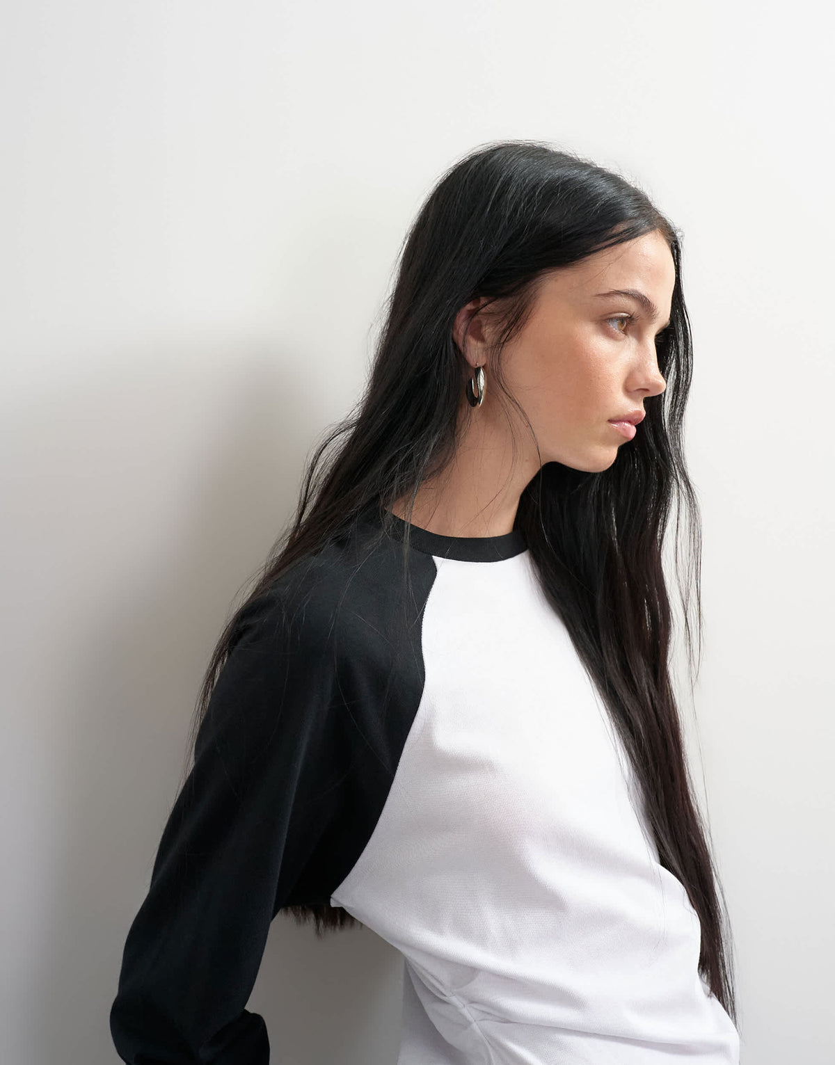Topshop colour block cinched waist long sleeve raglan t-shirt in mono