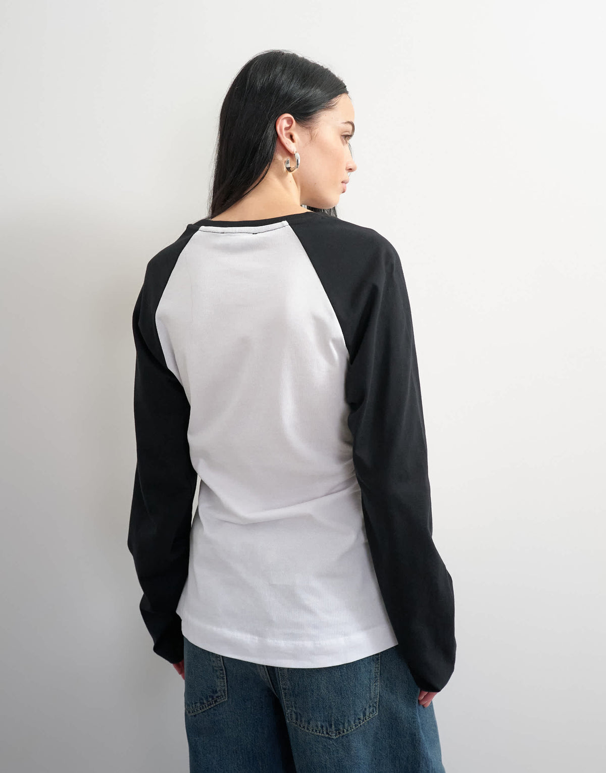 Topshop colour block cinched waist long sleeve raglan t-shirt in mono