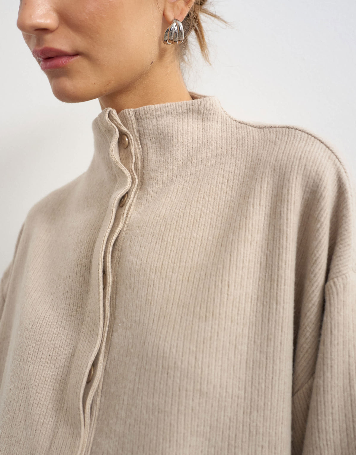 Topshop supersoft button down tie detail jacket in oat