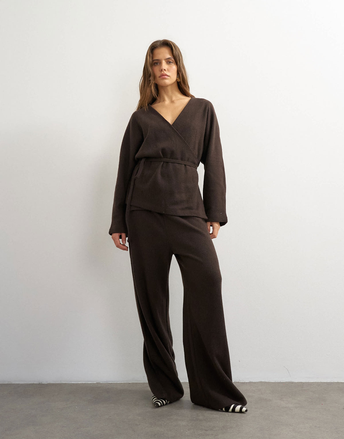 Topshop supersoft wrap detail top in chocolate