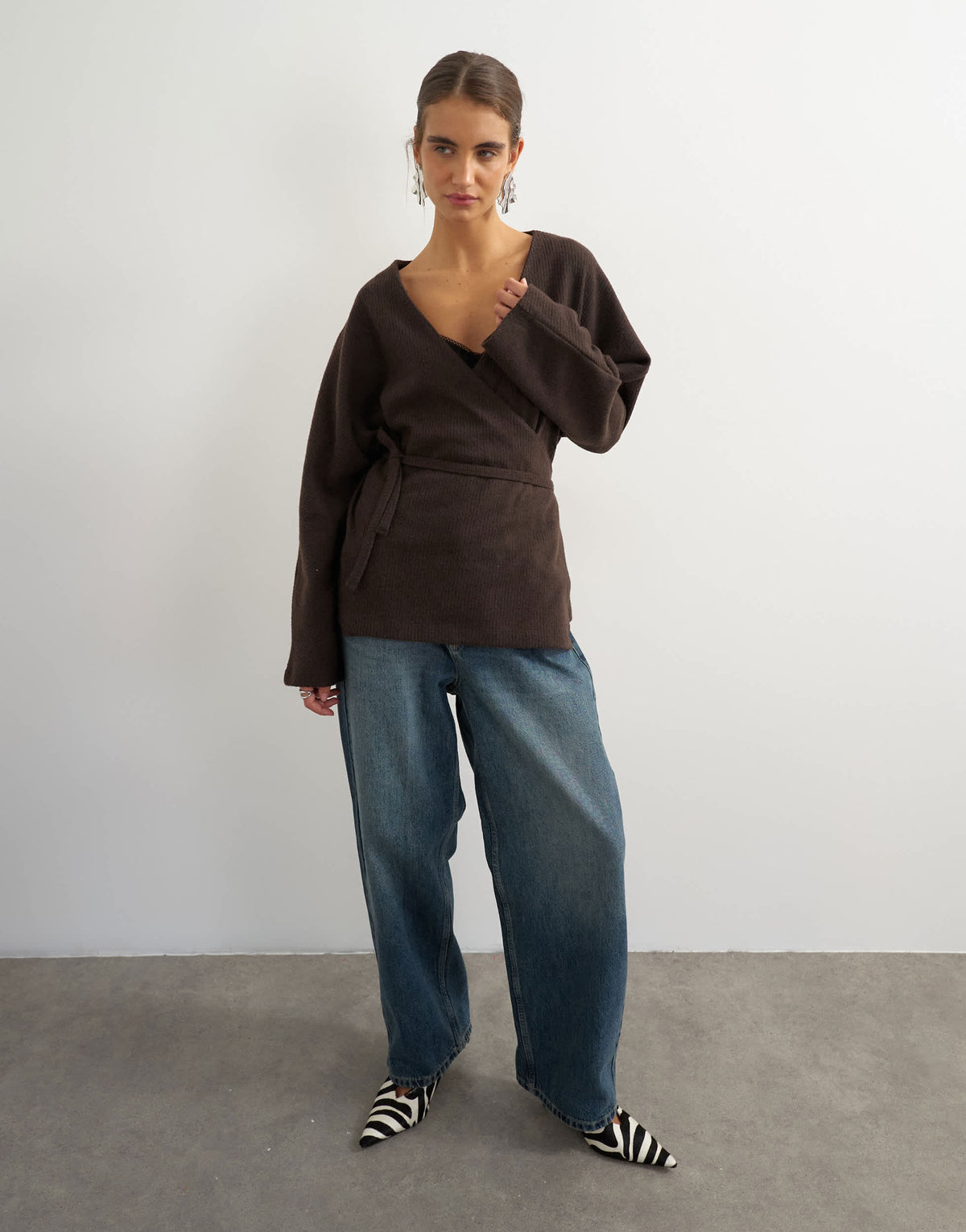 Topshop supersoft wrap detail top co-ord in chocolate